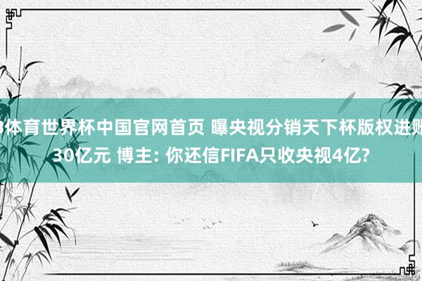 B体育世界杯中国官网首页 曝央视分销天下杯版权进账30亿元 博主: 你还信FIFA只收央视4亿?