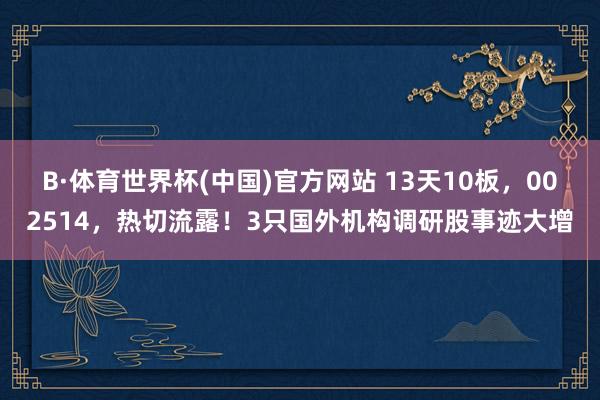 B·体育世界杯(中国)官方网站 13天10板，002514，热切流露！3只国外机构调研股事迹大增